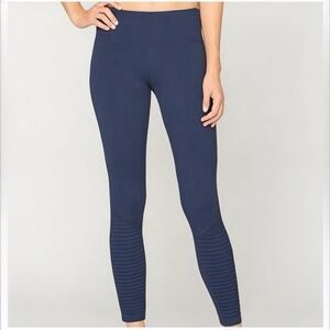 Ribbed Moto Navy Blue Leggings - Size L